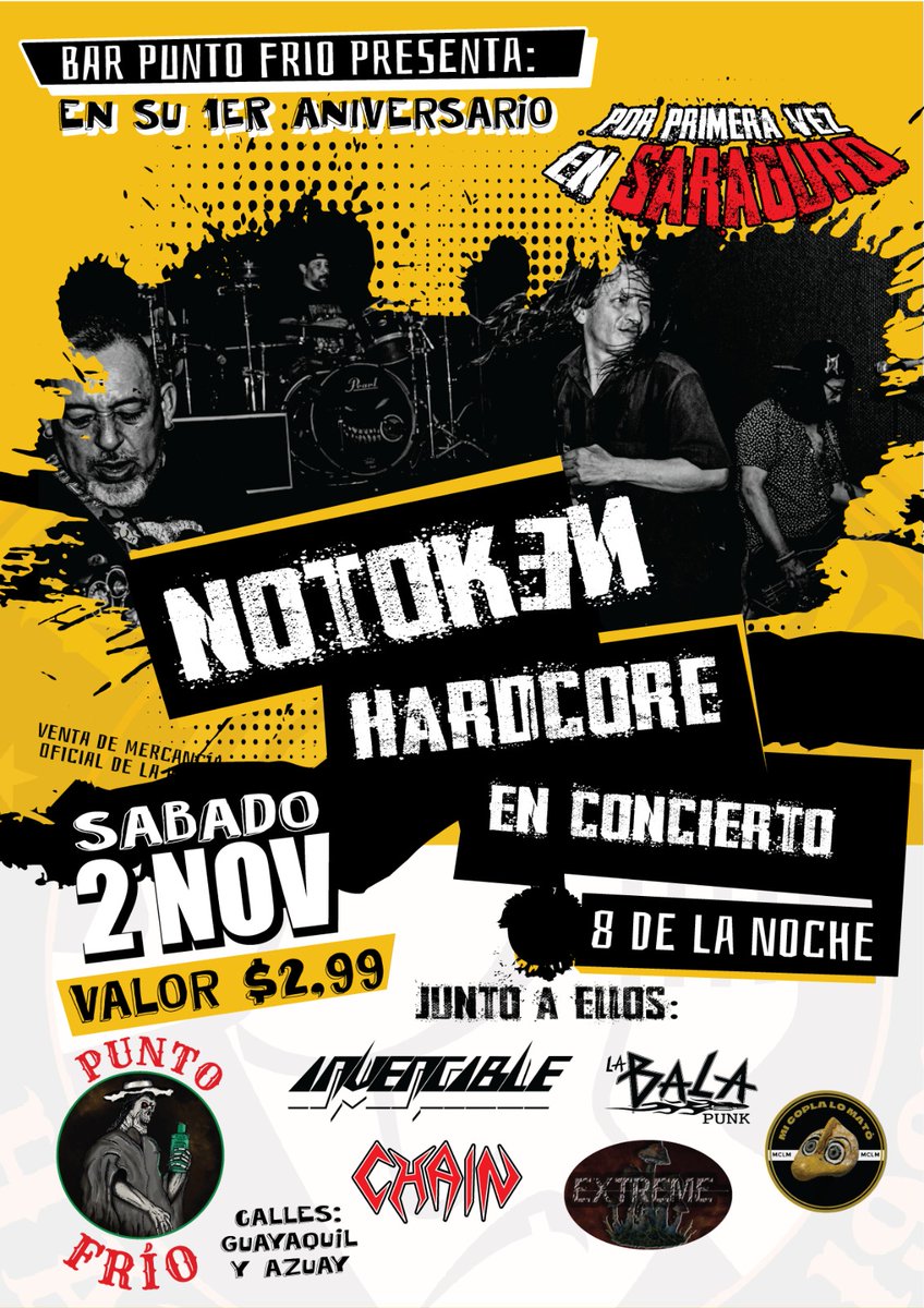 Por primera vez Notoken en Saraguro..!  La cita es el sábado 2 de Nov. 8pm en Bar Punto Frío.. Junto a otras excelentes bandas.. Los esperamos
