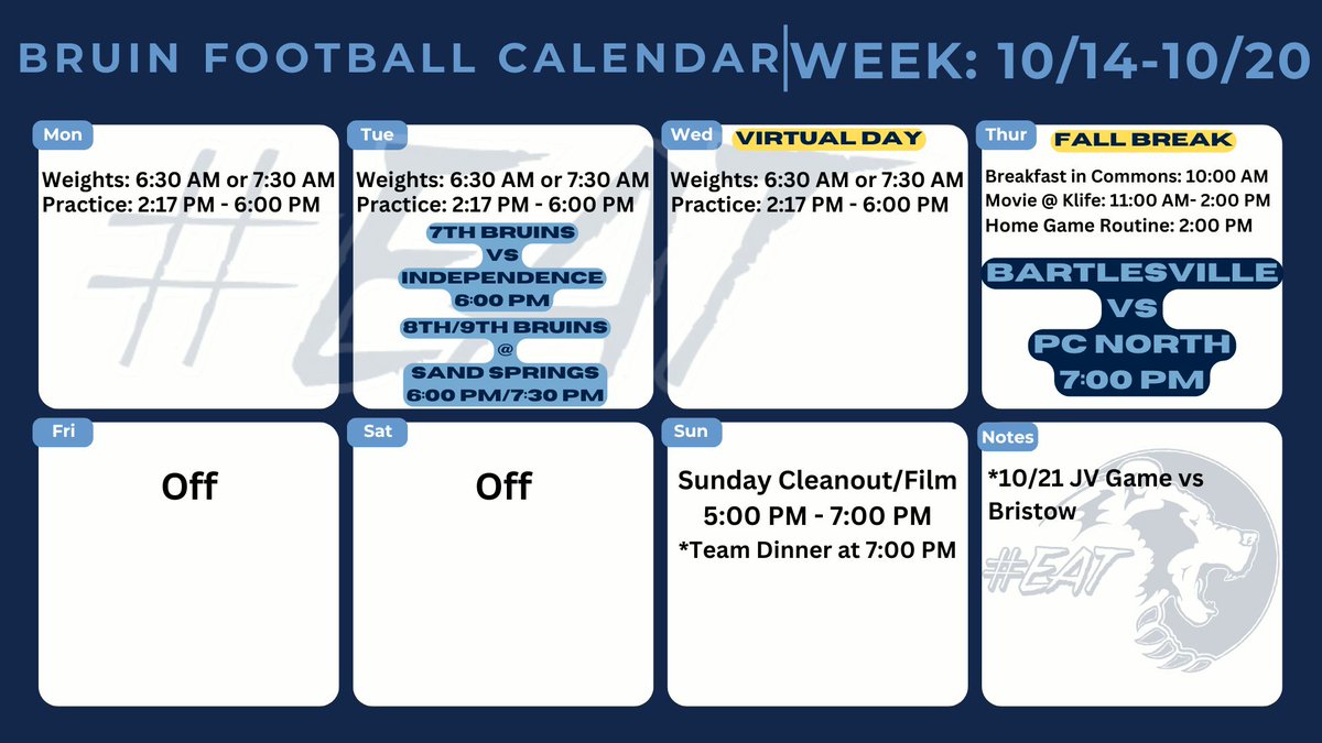 Weekly Schedule
#EAT