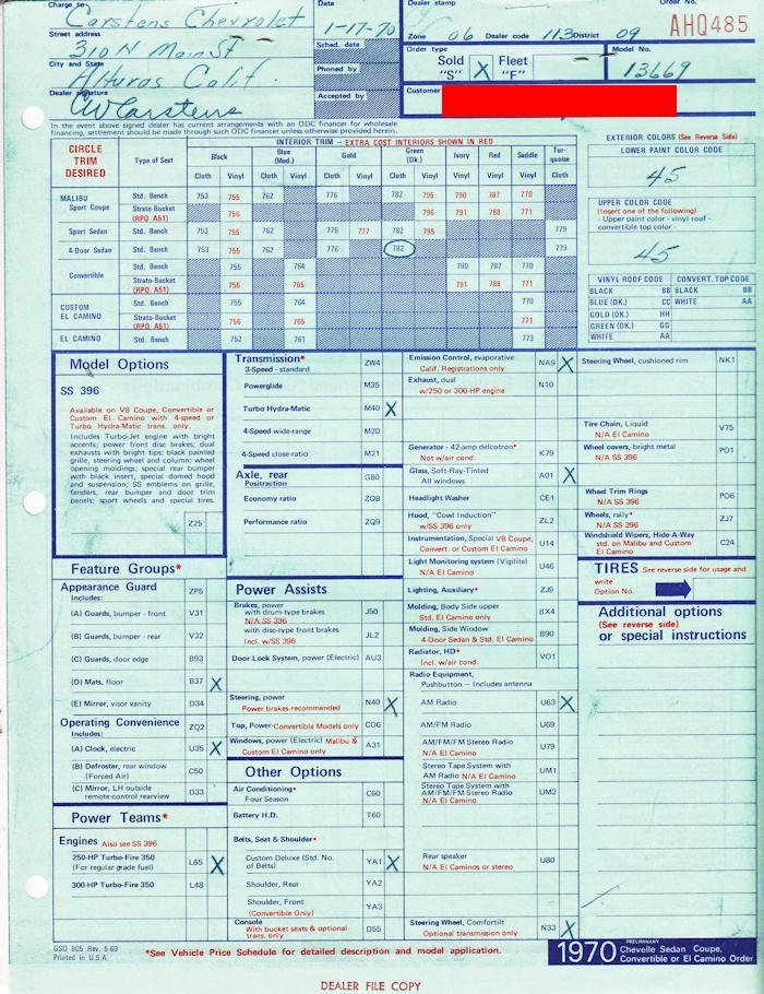 usgraphics's tweet image. 1970's Chevrolet order form.