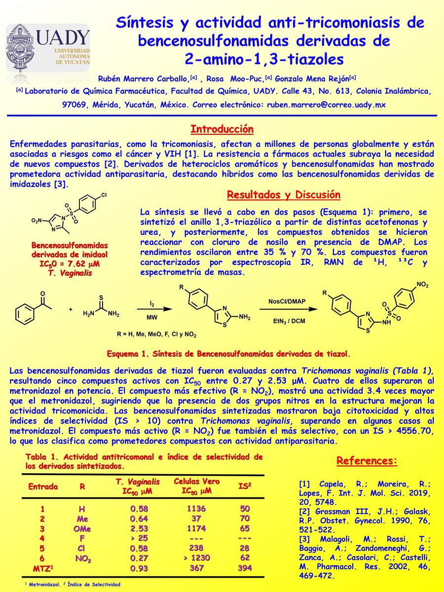 Hi <a href="/LatinXChem/">LatinXChem</a>, presenting my work ‘Síntesis y actividad anti-tricomoniasis de bencenosulfonamidas derivadas de 2-amino-1,3-tiazoles’ at #LatinXChem24 #LatinXChemOrg #Org069.