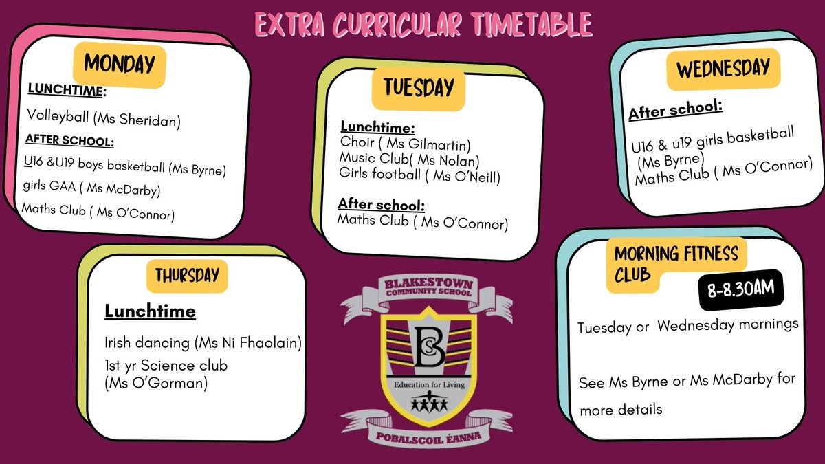 Blakestown CS PE and Extra-curricular (@blakestown_pe) on Twitter photo Lots of extra-curricular clubs to get involved in this term. A huge thanks to the teachers involved. <a href="/BlakestownCS/">Blakestown CS</a> <a href="/FingalSports/">Fingal Sports Office</a> Lots of extra-curricular clubs to get involved in this term. A huge thanks to the teachers involved. <a href="/BlakestownCS/">Blakestown CS</a> <a href="/FingalSports/">Fingal Sports Office</a>
