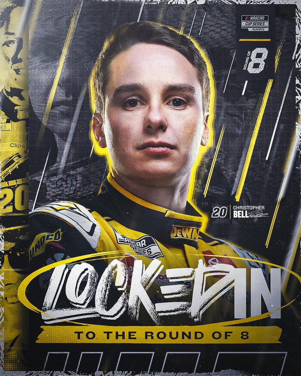 NASCAR's tweet image. One step closer to the ultimate prize. 🏆

@CBellRacing advances to the Round of 8. #NASCARPlayoffs
