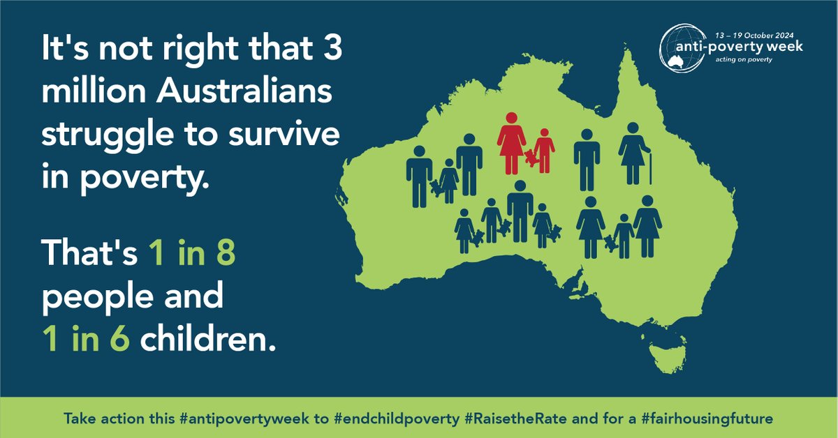 This #antipovertyweek community organisations and national campaigns will urge us all to take action to lift 3 million Australians out of poverty  - with events in every state and the ACT. See what you can do and attend bit.ly/APW2024begins
#raisetherate #endchildpoverty