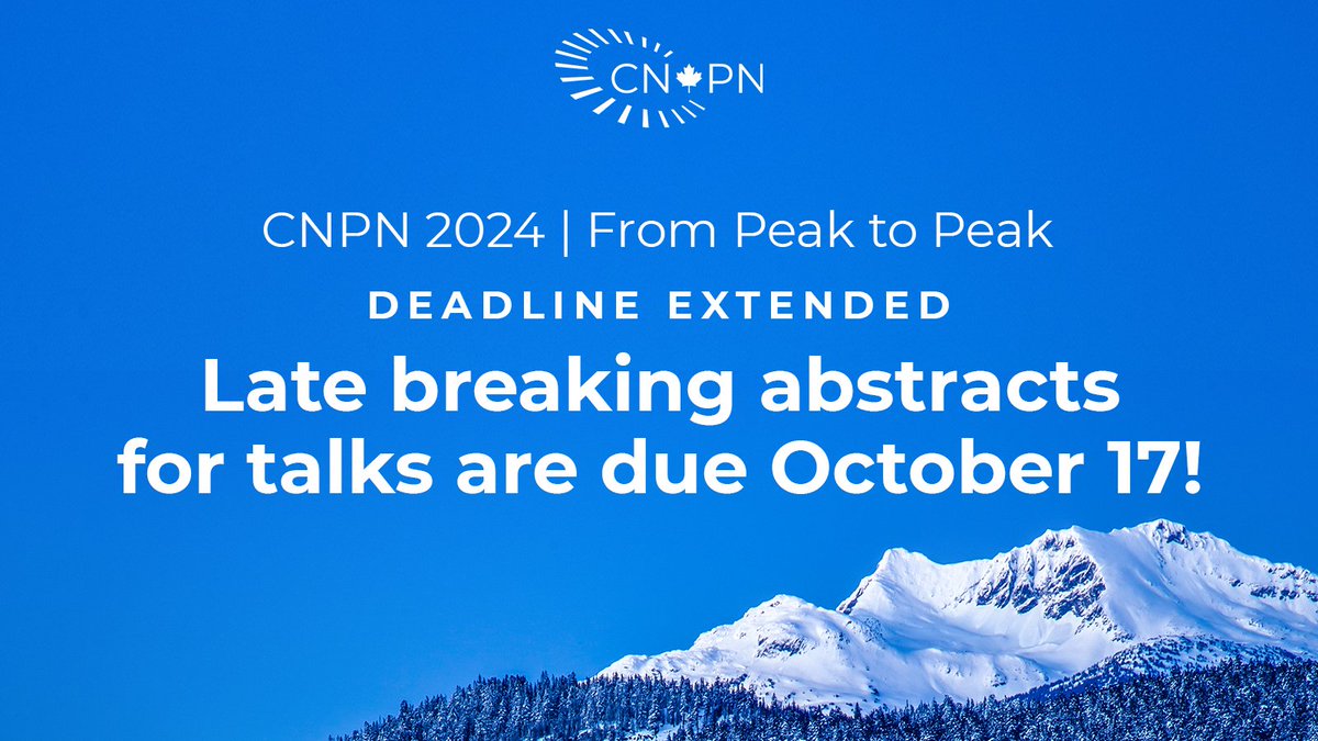 Would you like to have a more direct interaction, visibility, feedback, or improvement in your research!?  

The Late Breaking Podium Abstract Deadline of CNPN 2024 has been extended to Monday, October 17th!  

Go to cnpn.ca/cnpn2024/ for more details and registration.