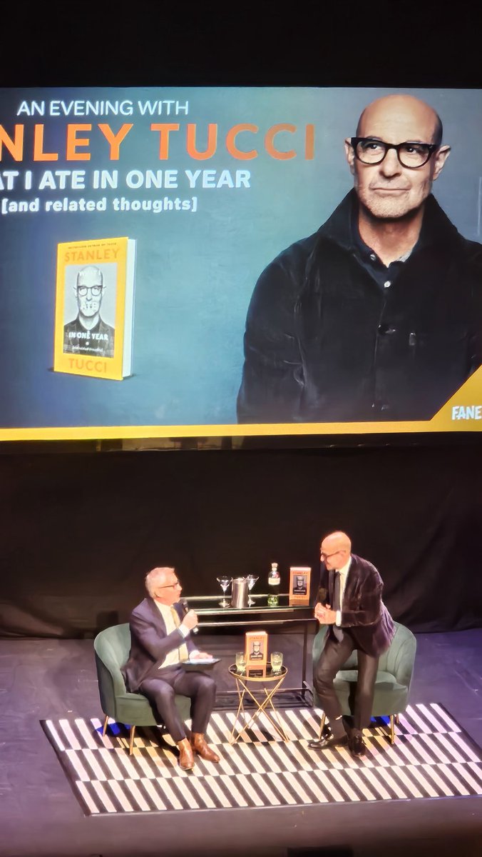 polymath1959's tweet photo. @NewWimbTheatre 
#stanleytucci
#fbombs
#whatIateinoneyear

Stanley Tucci's wit and wisdom survived a mauling tonight with pretty amateurish Q+A by @GaryLineker 

Apparently they're 'Barnes neighbours.'

Opposites clearly still attract! https://t.co/hw6e2lcXQt