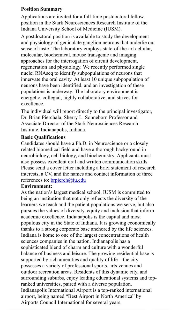 Debarghya Dutta Banik (@ddbanik) on Twitter photo Our lab is looking for a post-doc to work on the development and physiology of Geniculate Ganglion neurons and be part of the vibrant research community of <a href="/IUStark_Neuro/">Stark Neurosciences Research Institute</a> and <a href="/IUMedSchool/">IU School of Medicine</a> ! See the attached advertisement! Please retweet! Our lab is looking for a post-doc to work on the development and physiology of Geniculate Ganglion neurons and be part of the vibrant research community of <a href="/IUStark_Neuro/">Stark Neurosciences Research Institute</a> and <a href="/IUMedSchool/">IU School of Medicine</a> ! See the attached advertisement! Please retweet!