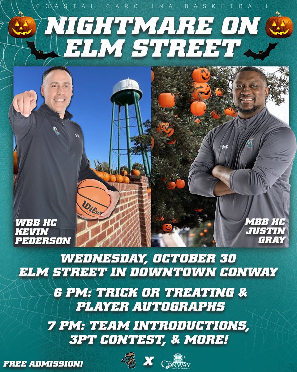 Mark your calendars for October 30! 

The City of Conway will be putting a basketball court on Elm Street for a night of hoops and Halloween fun! 🏀🎃🦇

meet both the @coastalmbb &amp; @coastalwbb teams right before the season

Grab your hoops tickets NOW ⬇️
goccusports.com/tickets