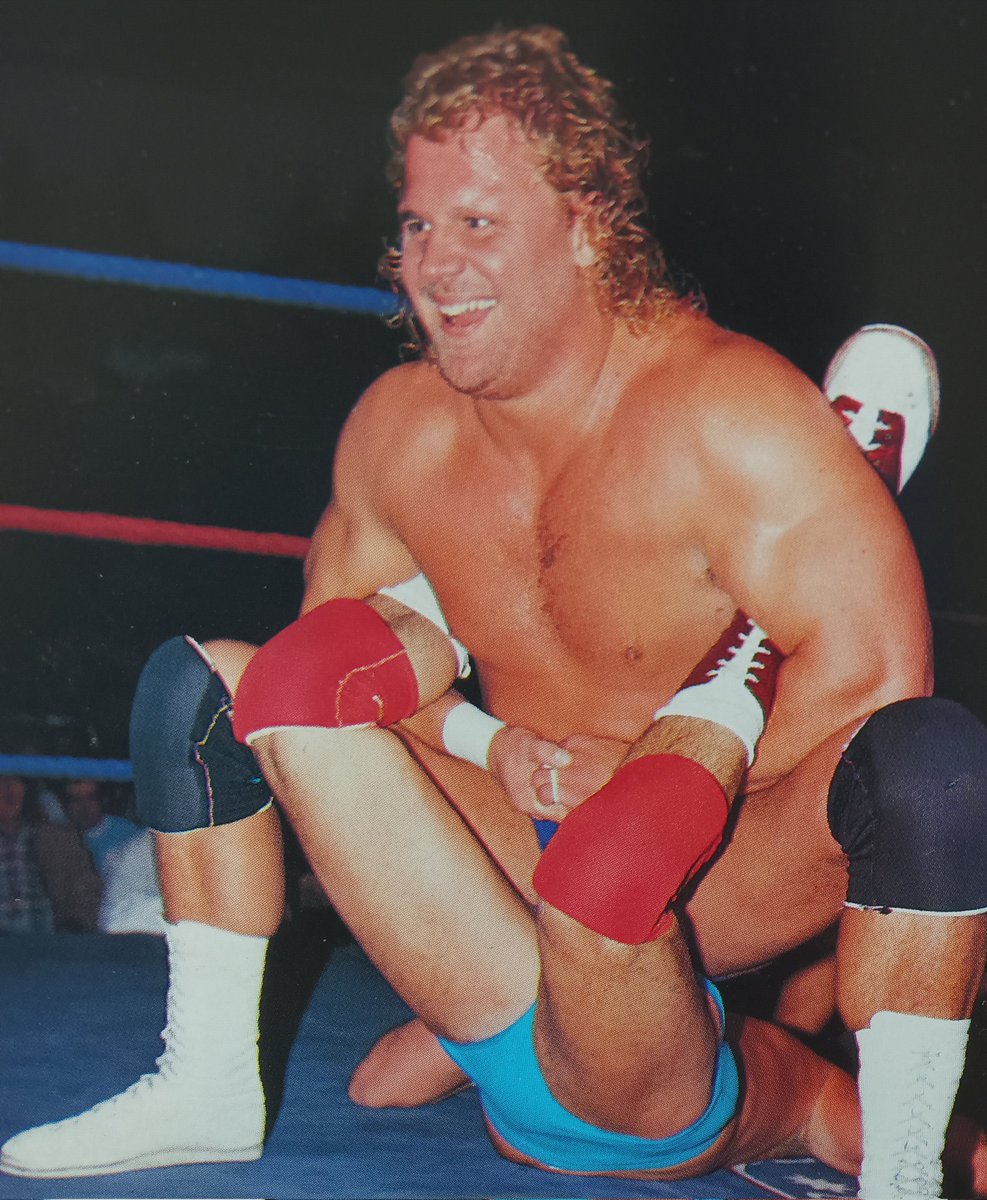 WrestlingIsKing's tweet image. Curt Hennig,smiling with glee while trapping his opponent in a Boston Crab back in 1988