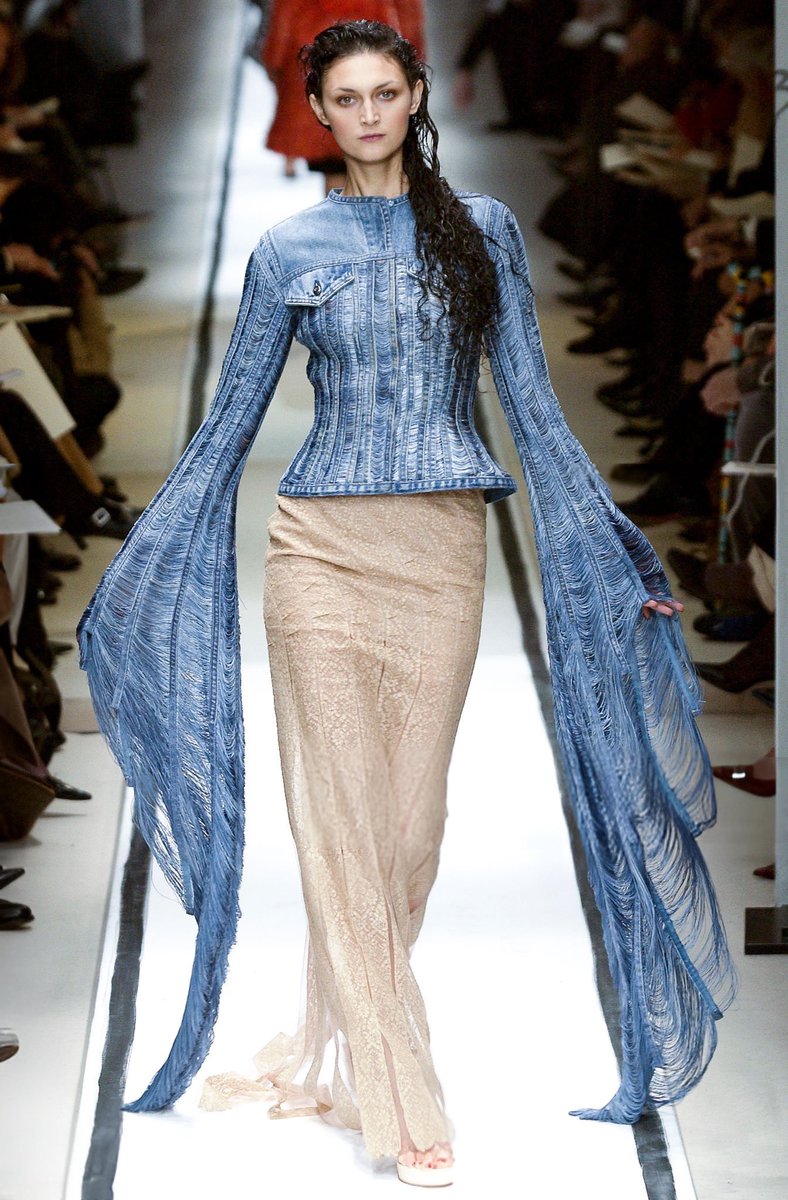 pinkmochhi's tweet photo. SHUT UP!!! they’re selling another crazy Jean Paul Gaultier couture piece, the
Denim tassel jacket from spring 2002 https://t.co/W1HDZjQIeM