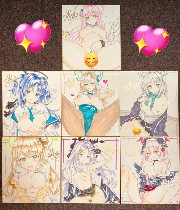 まとめてですみませんが手描き色紙出来たので載せておきますー!7枚あるので宜しくです₍ᐢ⑅•ᴗ•⑅ᐢ₎♡余ったらBOOTHに置こうと思います。今日のせんアカ宜しくです! 