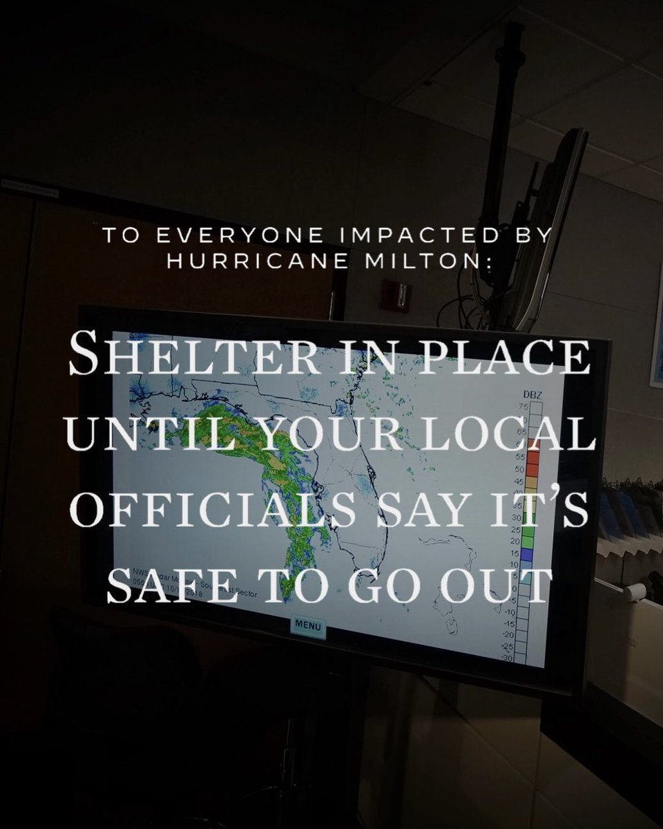 Downed power lines, debris, and road washouts from Hurricane Milton are creating dangerous conditions.

Please stay inside and off the roads until your local officials say it’s safe to go out.
