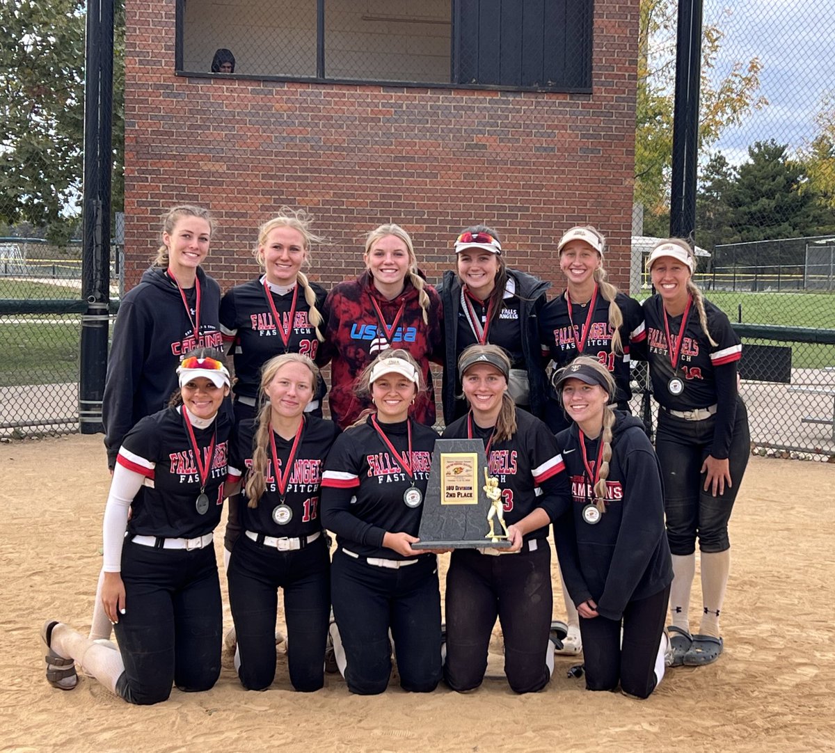 I had such a good time playing with the Falls Angels! We finished 2nd in the tournament. I had a batting average of .333 with a home run,  a double, three singles and three walks.