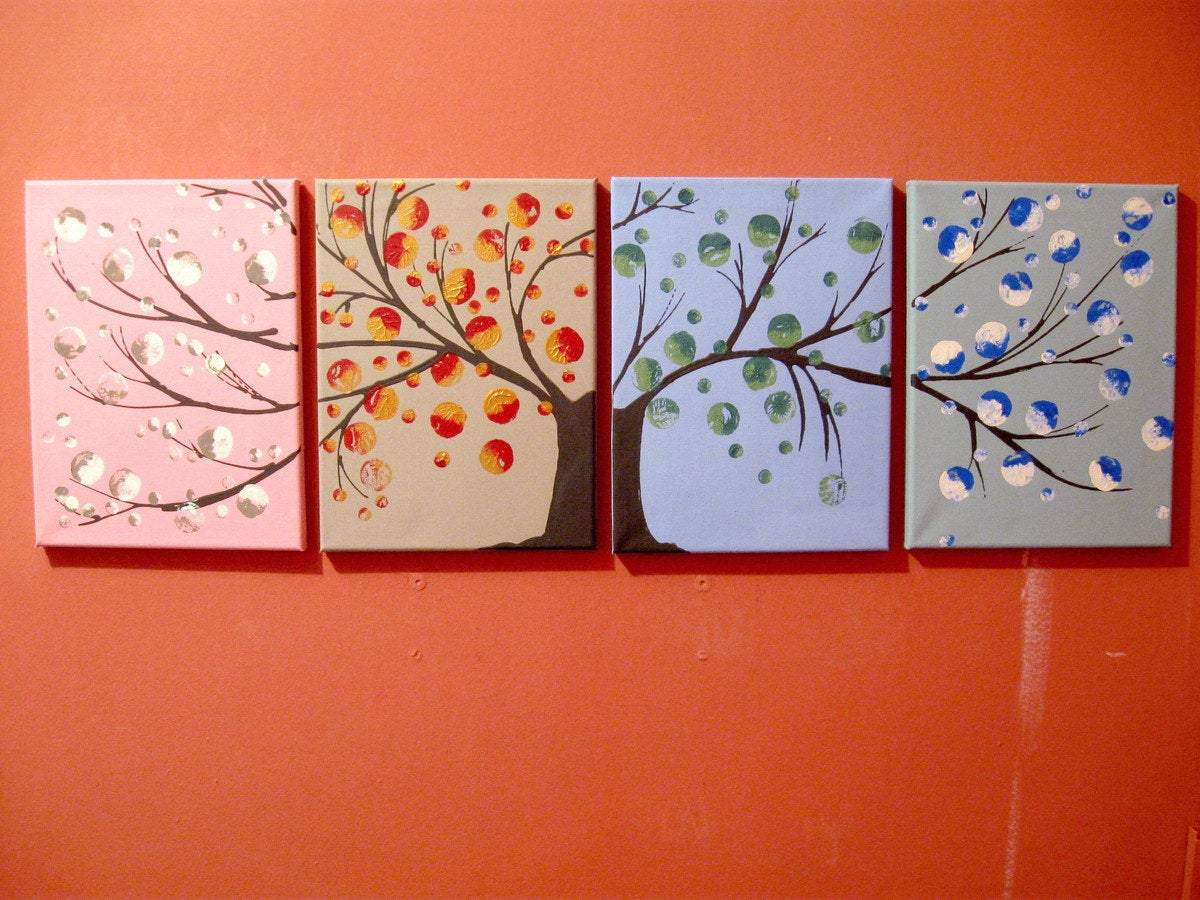 wrightsonarts's tweet image. landscape extra large wall art tree of life painting canvas &quot;Seasons II&quot; pop abstract original artwork cherry blossom 64 x20 &quot; hanging kunst tuppu.net/76c4548 #Shopify #Quadriptych