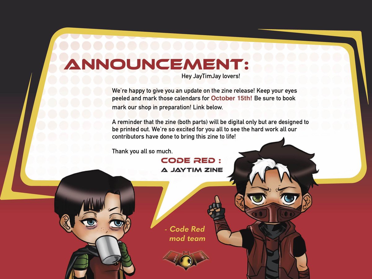 CodeRedJayTim's tweet image. The time is approaching. Please read our most recent announcement!  

#jaytim #timjay #coderedjaytimzine