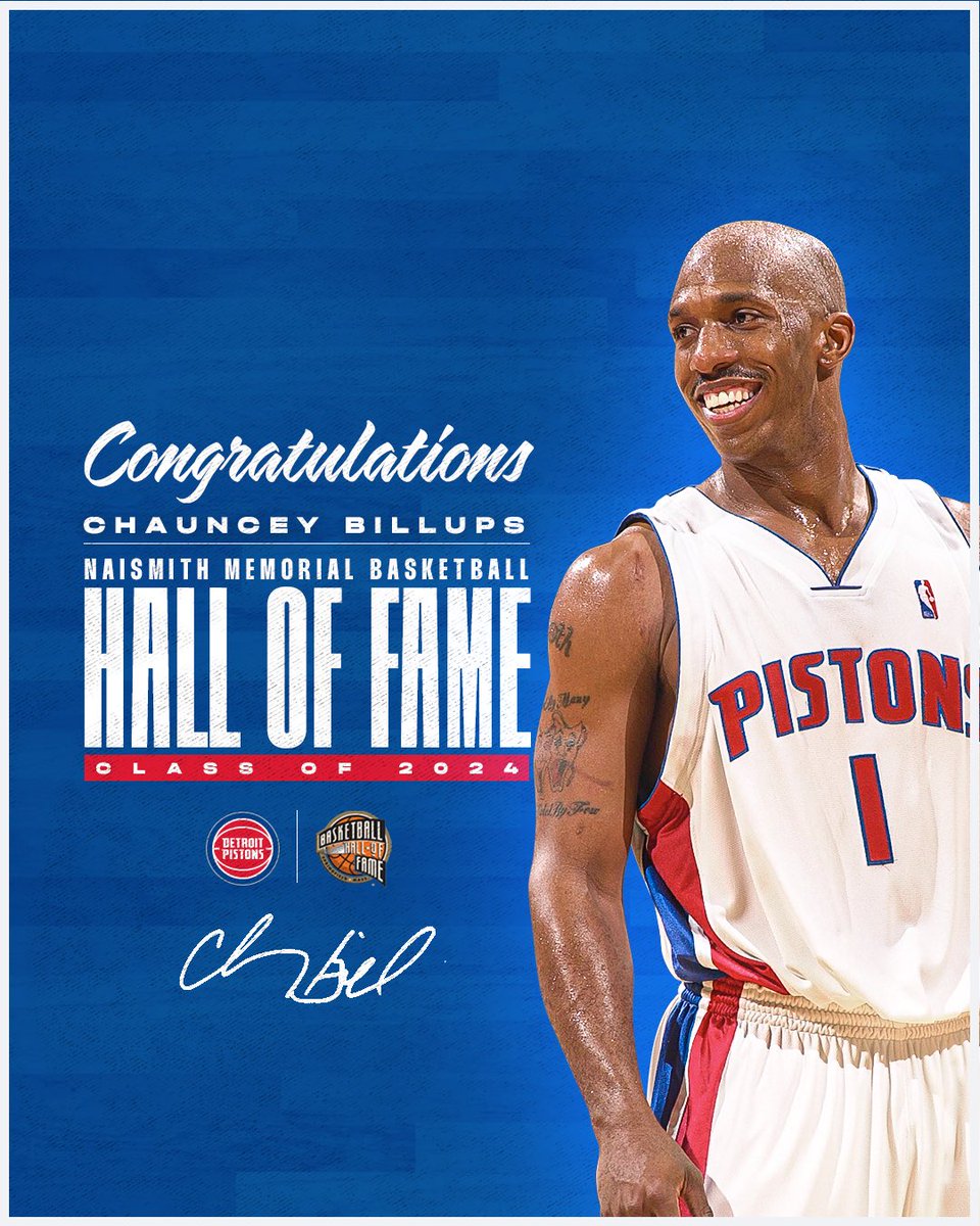 DetroitPistons's tweet photo. He checks all the boxes…congratulations, Chauncey
 
2004 @NBA Champion, 2004 NBA Finals MVP, 5x All-Star, 3x All-NBA, 2x All-Defensive
 
@Hoophall | #24HoopClass https://t.co/yOCtIpswlc