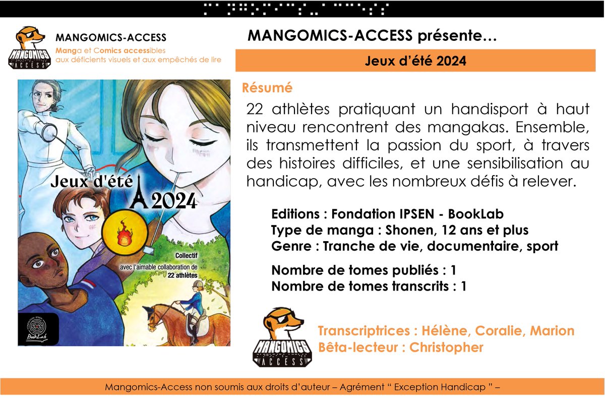 Les Jeux Paralympiques vous manquent ? Pas de panique, la <a href="/FondationIpsen/">Fondation Ipsen - Rare but not Alone</a> a créé ce #manga Jeux d'été 2024 et est également #accessible aux empêchés de lire #DV #aveugle #dys #lecturepourtous