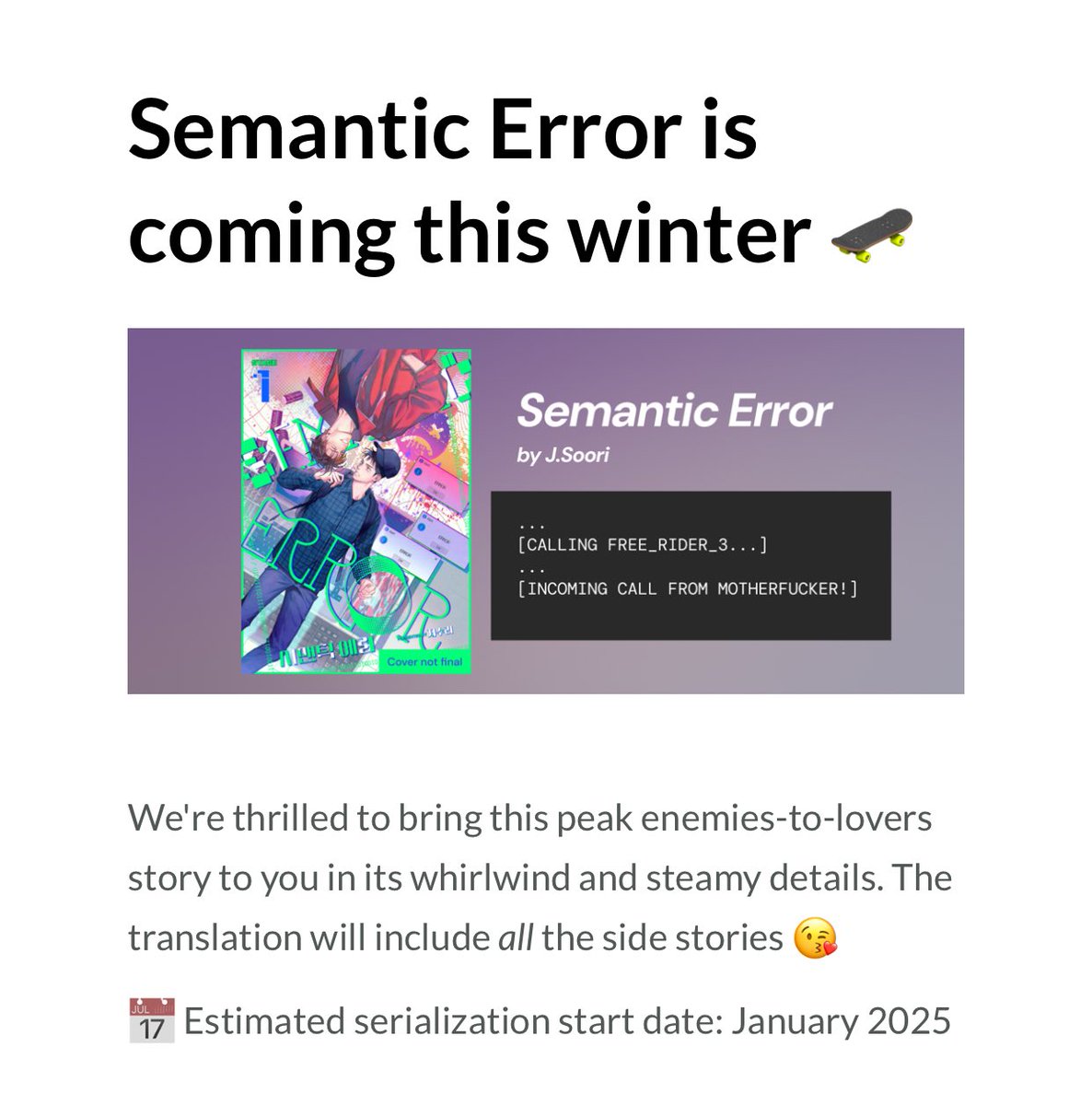 candywantsramen's tweet photo. en • NOVEL UPDATE: Series has been scheduled to begin serialization on january 2025. https://t.co/iaQFZDkDO6
