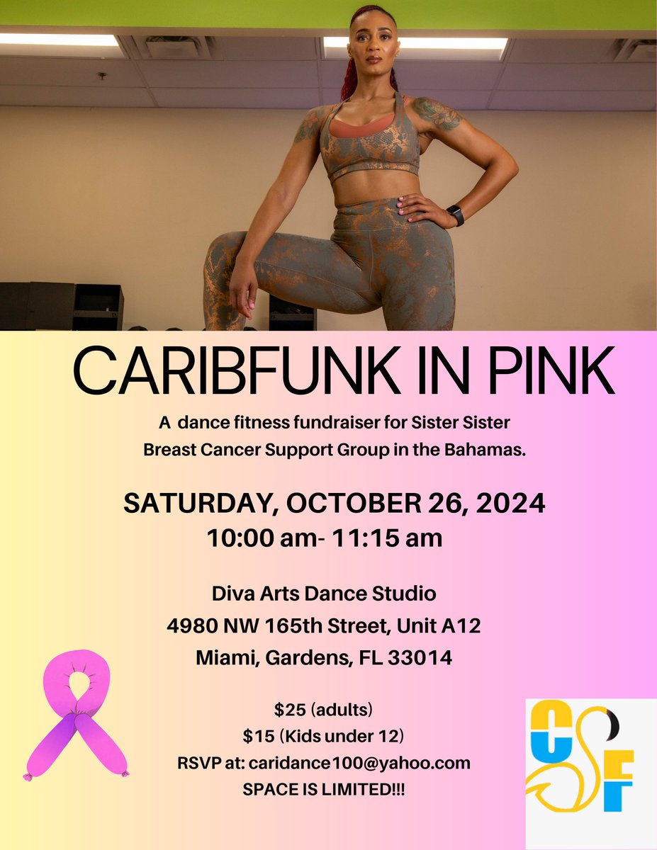 CariDance International and CaribFunk Fitness are excited to announce our first annual “CaribFunk in Pink” event! 

 Ticket sales will be donated to the organization. 

Donations:
Zelle: akeithacarey100@hotmail.com
Cashapp: $AKeithaCarey

#caribfunkinpink2024
#caribfunkfitness