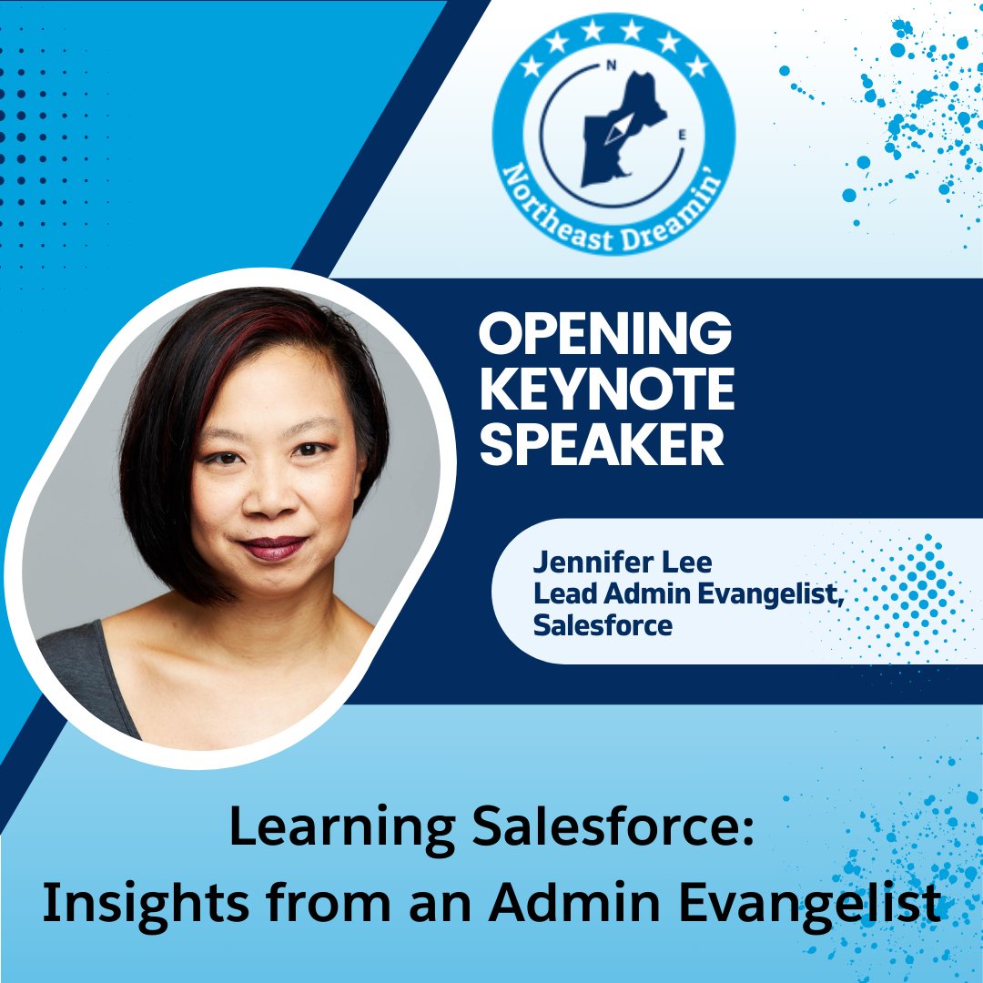 Jennifer W. Lee (she/her) (@jenwlee) on Twitter photo I'm excited to be this year's <a href="/NEDreamin/">Northeast Dreamin'</a> opening keynote on Tuesday, October 15 in Manchester, NH. There is still time to register: northeastdreamin.com
See you there! #RepresentationMatters #WeCanAllLearnSalesforce I'm excited to be this year's <a href="/NEDreamin/">Northeast Dreamin'</a> opening keynote on Tuesday, October 15 in Manchester, NH. There is still time to register: northeastdreamin.com
See you there! #RepresentationMatters #WeCanAllLearnSalesforce