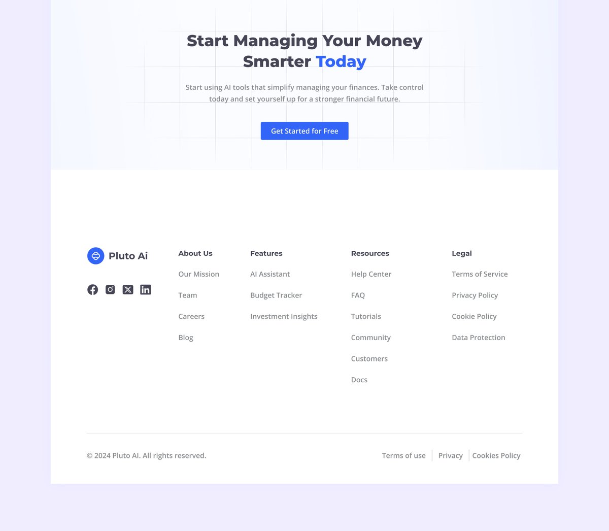 innocentcreates's tweet photo. Hey Guys. I'm starting this new week with the design of the call to action section and the footer section of Pluto AI Landing page. 

What do you think guys?

#uiuxdesign #UI #AI #landingpage @designchief https://t.co/Bbf87LM2W7