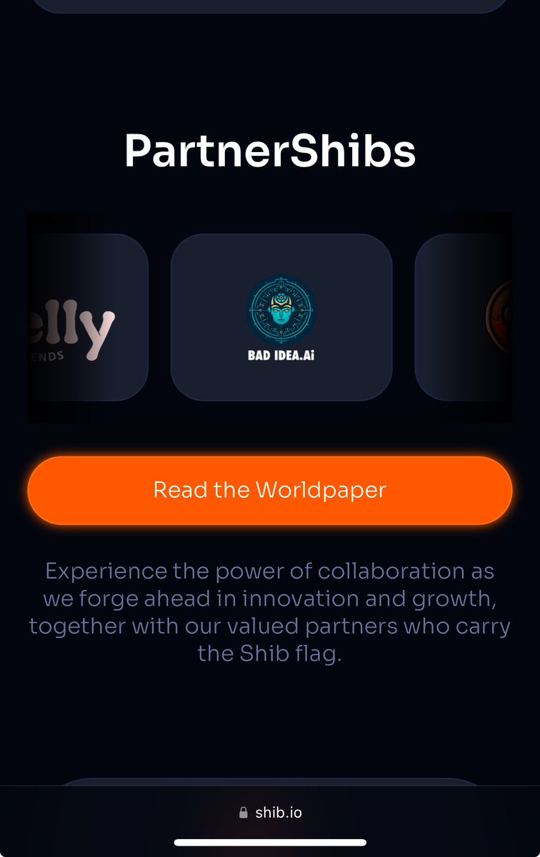 We are an official #Partnershib with <a href="/Shibtoken/">Shib</a> as seen on shib.io . We carry the $shib flag here at <a href="/badideaai/">Bad Idea AI</a>