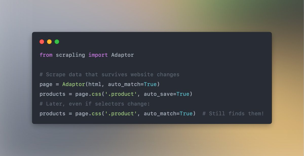 D4Vinci1's tweet image. Introducing Scrapling!
A high-performance, intelligent web scraping library for Python that automatically adapts to website changes while significantly outperforming popular alternatives.
~600x faster than bs4 ;)
github.com/D4Vinci/Scrapl…
#web_scraping #Python #pythonlearning