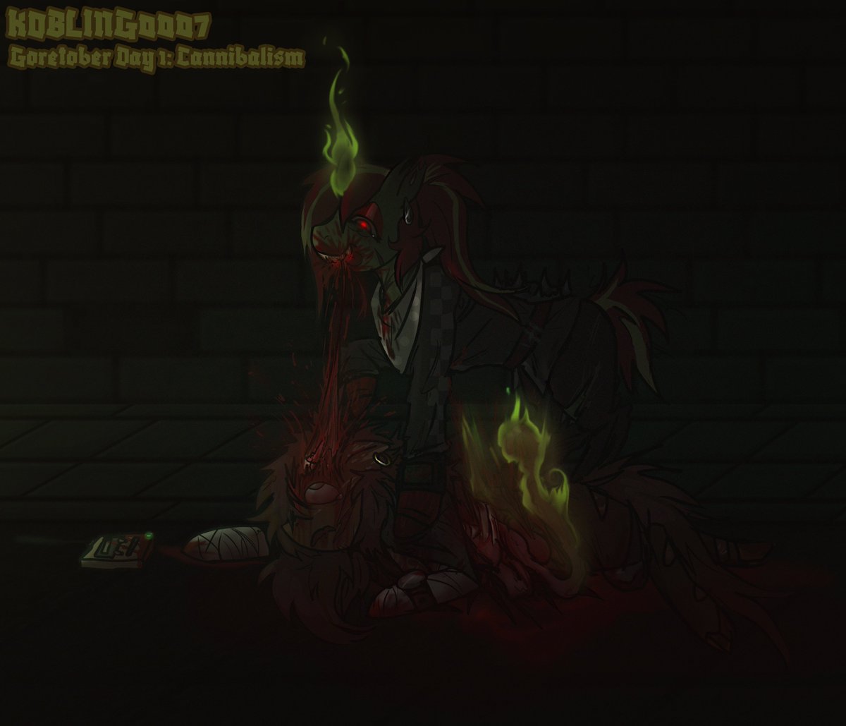 kobling0007's tweet photo. TW: GORETOBER: DAY 1, "CANNIBALISM"
Featuring my OC Haley &amp; my bf's OC Arden! The setting is apocalyptic, and Haley was turned into a ghoul. 
Had a lot of fun with this, took like 2-3 days LMAO

No matter what you once were, you can't beat hunger! 

#goretober #arttwt #artmoots https://t.co/ngb8RCr6BF