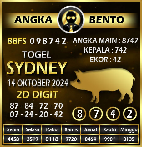 AngkaBento's tweet photo. Prediksi SYDNEY Hari Ini 14 OKTOBER  2024 #bento4d #angkabento #togel #togelonline #togelsyd #togelsingapore #togelhongkong #sicbodice #bolagelinding #slotgacor #agentogel #agentogelonline #togelterpercaya https://t.co/W0V61MbMzl