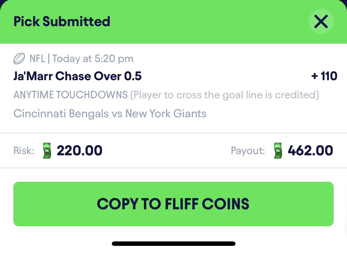 RiooBets's tweet image. 🚨SNF free play 

Ja’Marr Chase anytime TD