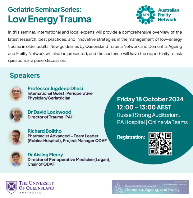 AusFrailty's tweet photo. 🚨 Last chance to register for this FREE seminar feat. @JKDhesi on 18 October.

🗓️ Registrations close this Wednesday 16 October 17:00 AEST.

✨Secure your spot now: https://t.co/tiygc8Hz8H https://t.co/sXPno1C5dd