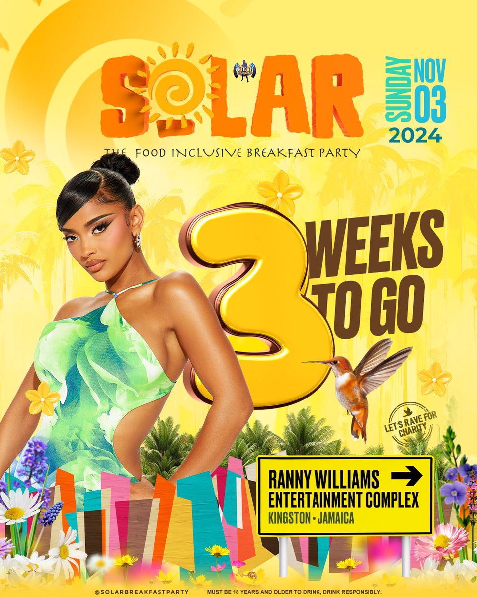 #SolarBreakfastParty (@solarbfparty) on Twitter photo 3 Weeks to S☀️LAR KINGSTON!
November 3, 2024
See you at the Courtyard at 36 Hope Road as we transform it into a Tropical Oasis!
🧡💛💖
.
Powered by: @solarbreakfastparty <a href="/elite_conceptz/">Elite Conceptz</a>
@plug_access
. 
#solarbreakfastparty #solarkingston 3 Weeks to S☀️LAR KINGSTON!
November 3, 2024
See you at the Courtyard at 36 Hope Road as we transform it into a Tropical Oasis!
🧡💛💖
.
Powered by: @solarbreakfastparty <a href="/elite_conceptz/">Elite Conceptz</a>
@plug_access
. 
#solarbreakfastparty #solarkingston