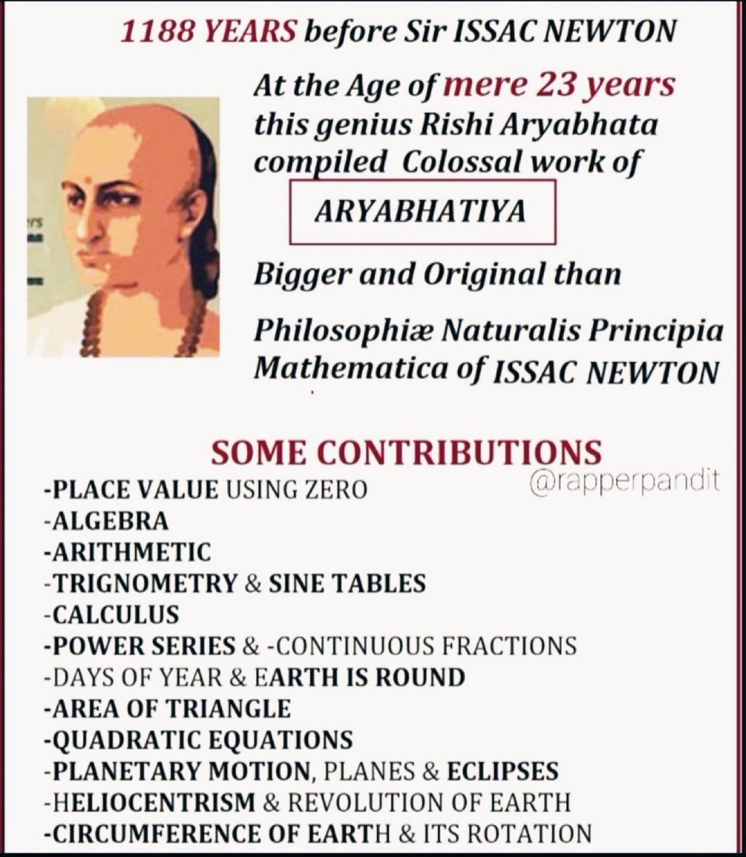 🚨MAD RESPECT:
1188 years before Sir Isaac Newton, the young genius Rishi Āryabhata merely 23 years old compiled Aryabhatiya the OG.