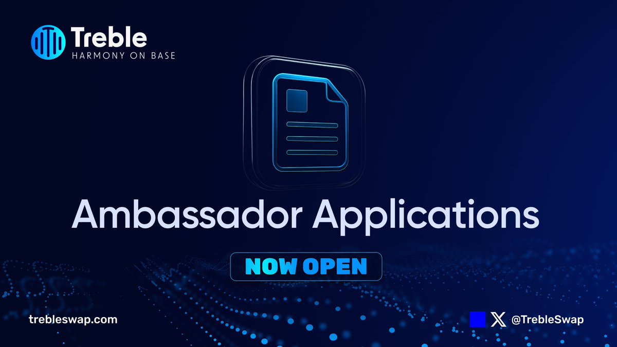 0xSamzy's tweet image. AMBASSADOR PROGRAM ALERT 🚨!!

The team at @TrebleSwap is still hiring skilled ambassadors from all regions to work with them and help spread the word of treble.

Salary: $USDT 

To apply, Fill form - treble.fillout.com/t/8xLaBSNnhKus

Get to share with other ambassadors 🤜🤛