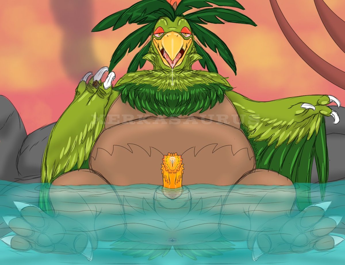 XERKASAURUS's tweet photo. Wanted to draw my Palumba, Rocco. I am obsessed with avians and wanted to draw him bc he's sexy as fuck. In game he helped save my ass from some crazy predicaments and I sorta fell in love?? So yeah, enjoy his high, lazy ass man spreading in the deluxe pal hot springs. #Palworld https://t.co/I0JxQnMLFy