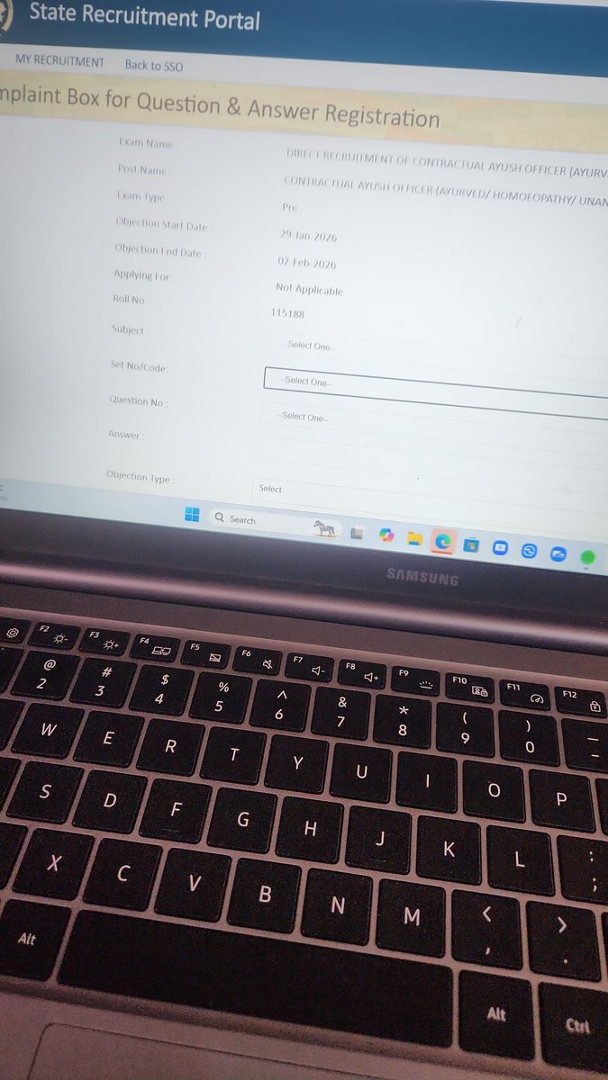 <a href="/alokrajRSSB/">Alok Raj</a> sir, aapne NHM ayush officer भर्ती में प्रश्नों पर आपत्ति दर्ज करने के लिए 3 दिन diye, but your site is not working since 3 days, we are unable to submit grivience,  today is last date of question chalange but site is still not working, kindly look into this matter