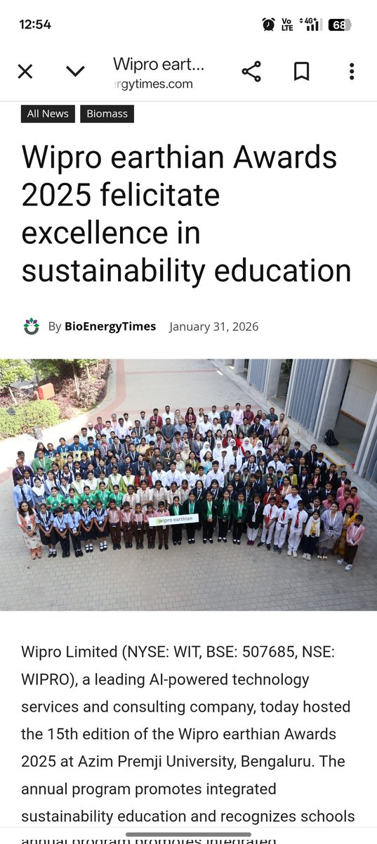 JSaini62525's tweet photo. Wipro earthian Awards 2025 felicitate excellence in sustainability education https://t.co/x6EhajCc1s via @BioEnergy Times https://t.co/Y6BcrXZIZ7