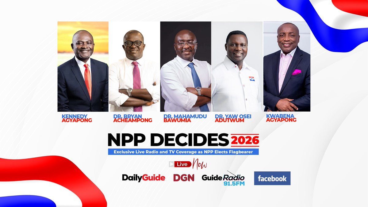 0xNeonNode's tweet photo. LIVE 🔴
Catch the NPP Flagbearership Race streaming live on:
📺 DGN TV Station
📘 Facebook: Daily Guide Network (@dailyguidenetwork)
▶️ YouTube: Daily Guide Network(@dailyguidenetwork1129)

Stay tuned. Don’t miss a moment. https://t.co/GCIv5EhsRF