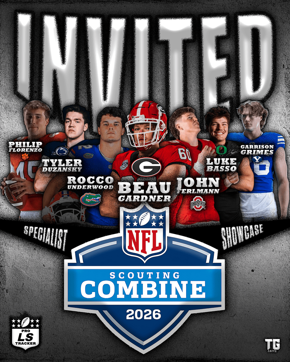 NFL COMBINE INVITES:

Congrats to Beau Gardner (Georgia), Rocco Underwood (Florida), John Ferlmann (Ohio State), Tyler Duzansky (Penn State), Luke Basso (Oregon), Garrison Grimes (BYU), and Philip Florenzo (Clemson) on earning invites to work out at the NFL Specialist Showcase!