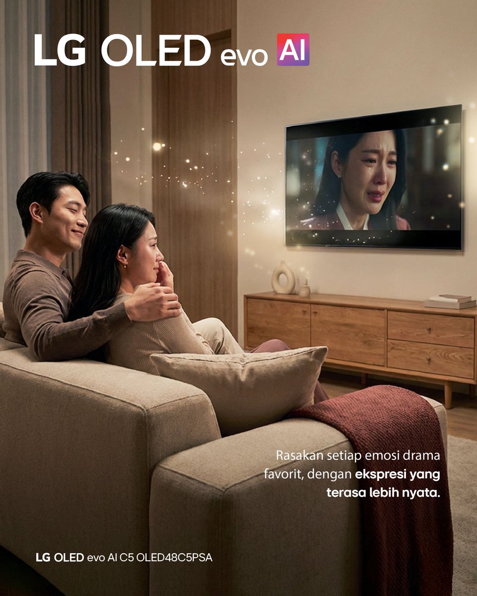 Setiap emosi dalam cerita layak dirasakan dengan lebih mendalam.

LG OLED evo AI C5 menghadirkan kualitas gambar dan suara yang disempurnakan oleh kecerdasan AI, sehingga setiap ekspresi, detail wajah, dan nuansa emosi dalam drama tampil lebih hidup dan autentik. 

Didukung hitam