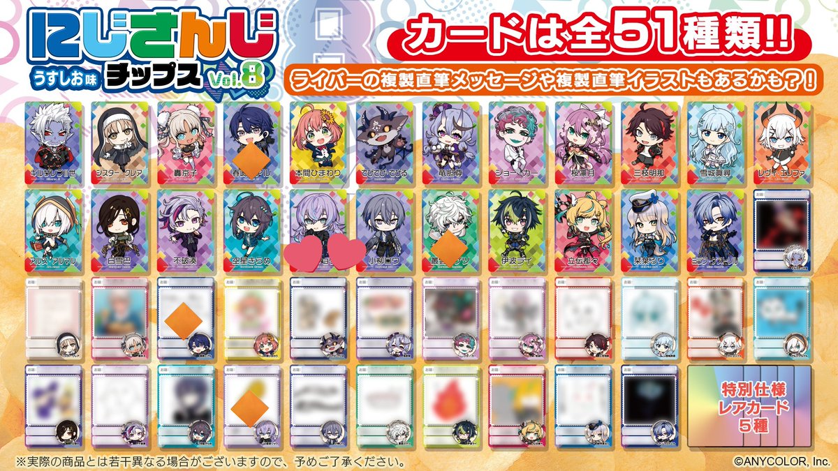 【交換】
にじさんじチップス にじさんじ ちっぷす カード

譲) 画像1枚目

求) 画像2枚目 ❤/🔶

郵送にてのお取引となります。
❤決まるまで🔶はお時間頂きます。特典はマーク付きの方がいる所いずれかとの交換。
お気軽にお声掛け下さい*°