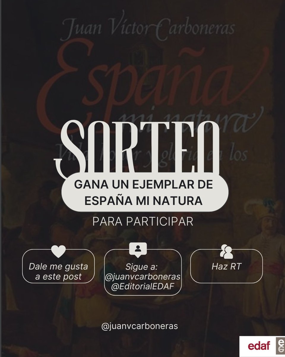 JuanVCarboneras's tweet photo. ¡Feliz día de los tercios a todos!
Para conmemorar este día sorteo un ejemplar de «España mi natura. Vida, honor y gloria en los tercios». Para participar solo tienes que:
1. Seguirme a mí y a @EditorialEdaf 
2. Darle RT a este post
3. Darle me gusta a este post https://t.co/0LR426ZxJB