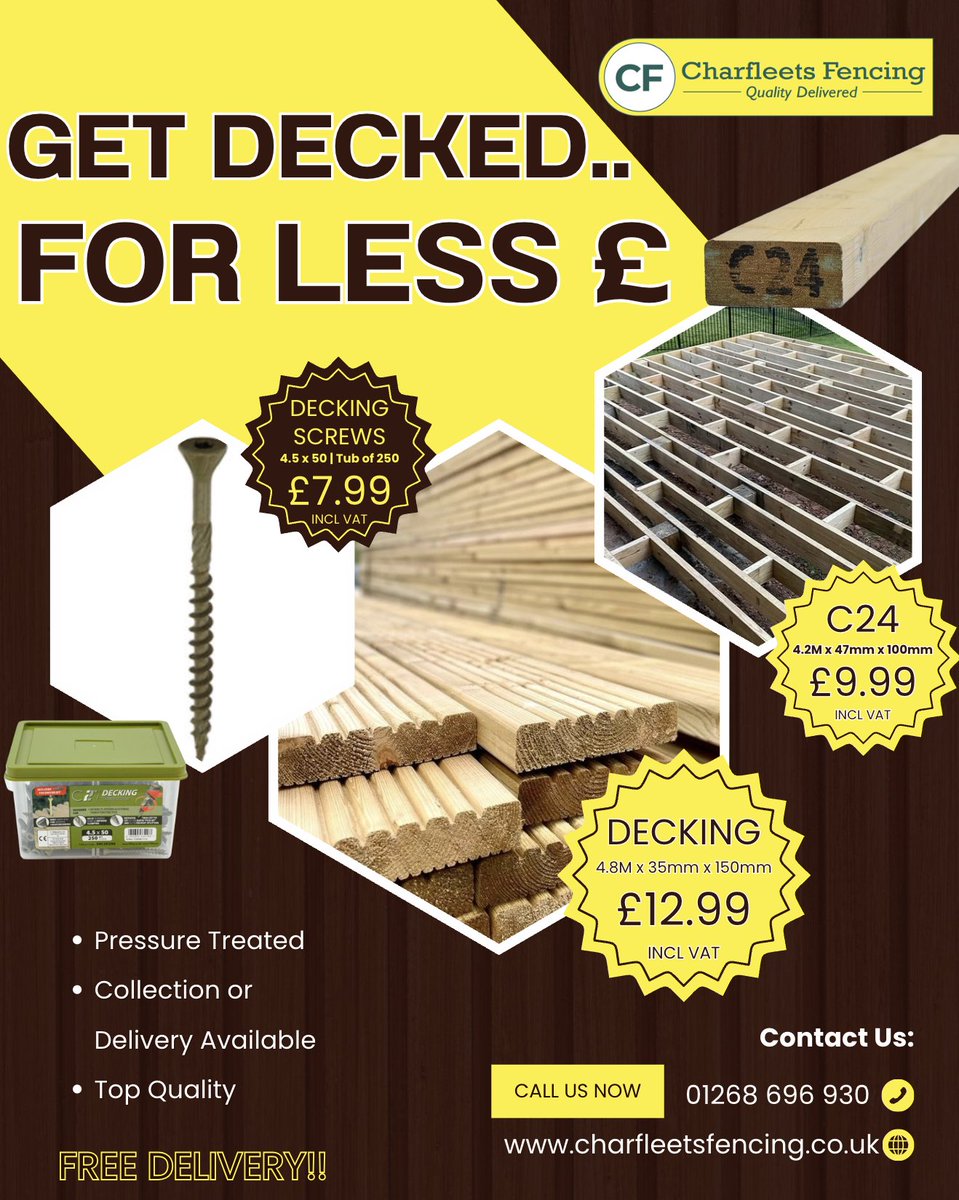 CharfleetsFenc's tweet image. ✨Our high-quality decking is built to last and looks amazing all year round. 💪🏡
Shop now - charfleetsfencing.co.uk
#GardenGoals #DeckingDesign #HomeImprovement #CharfleetsFencing #GardenInspo  #London #leighonsea #chelmsford #brentwood #hockley #essex #kent #london