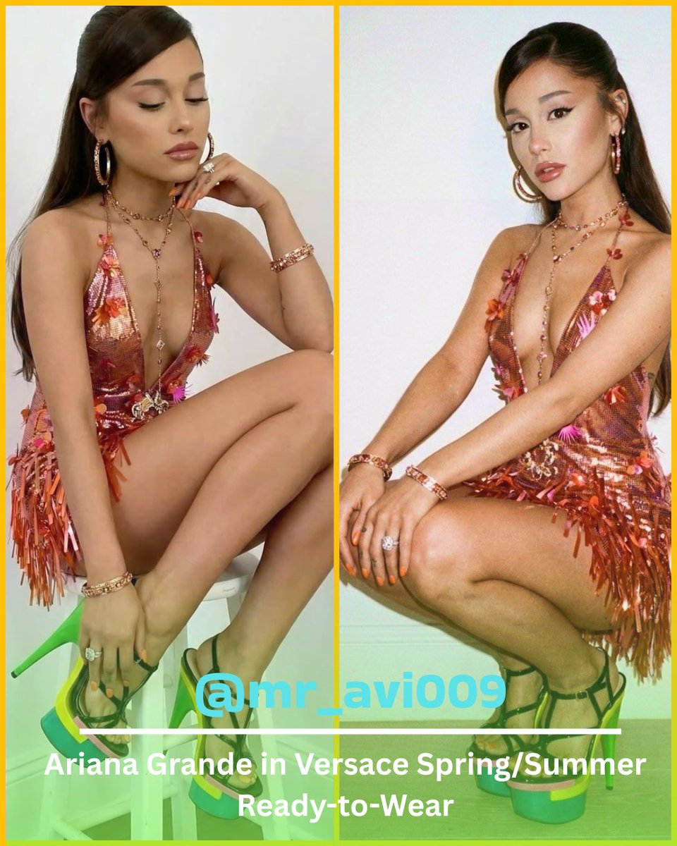 mr_avi009's tweet photo. Ariana Grande in Versace Spring/Summer Ready-to-Wear
Ariana Grande is seen wearing a fully sequined and fringed mini dress from the Versace Spring/Summer ready-to-wear collection. The look was completed with matching Versace “Dvea” triple-platform high heels, featuring a black upper and a multicolored platform and heel unit.
The ensemble showcased bold movement, sparkle, and classic Versace glamour, making it a standout fashion moment.
#ArianaGrande #Versace #SpringSummer #ReadyToWear #CelebrityStyle #HighFashion #USACelebrities #Watchyourfeed
