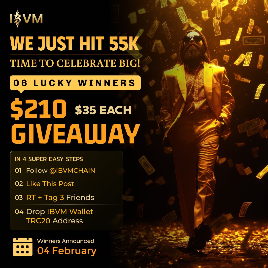 IBVMCHAIN's tweet image. 🚨 55K STRONG — TIME TO CELEBRATE! 🚨
 
We’re dropping a $210 GIVEAWAY to thank the IBVM community 🙌💙
 
🎉 6 Winners • $35 each
📅 Winners announced: Feb 4
🎲 Random selection — anyone can win
 
How to enter (takes seconds 👇):
1️⃣ Follow @IBVMCHAIN 
2️⃣ Like this post ❤️
3️⃣ RT…