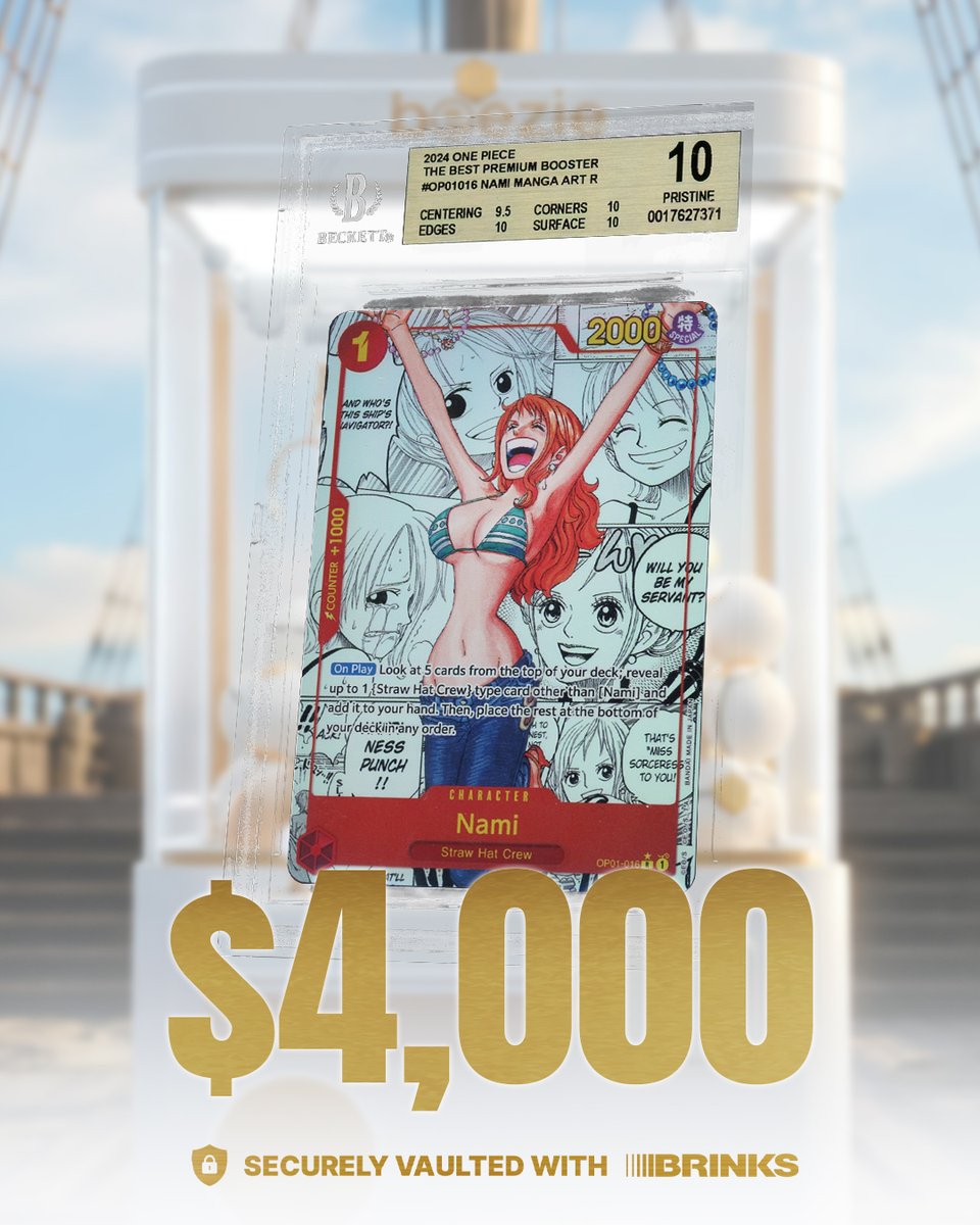 Beezie's tweet image. Waifu is laifu.
Just pulled: Manga Nami BGS 10.

Keeping it or SWAPPING it?