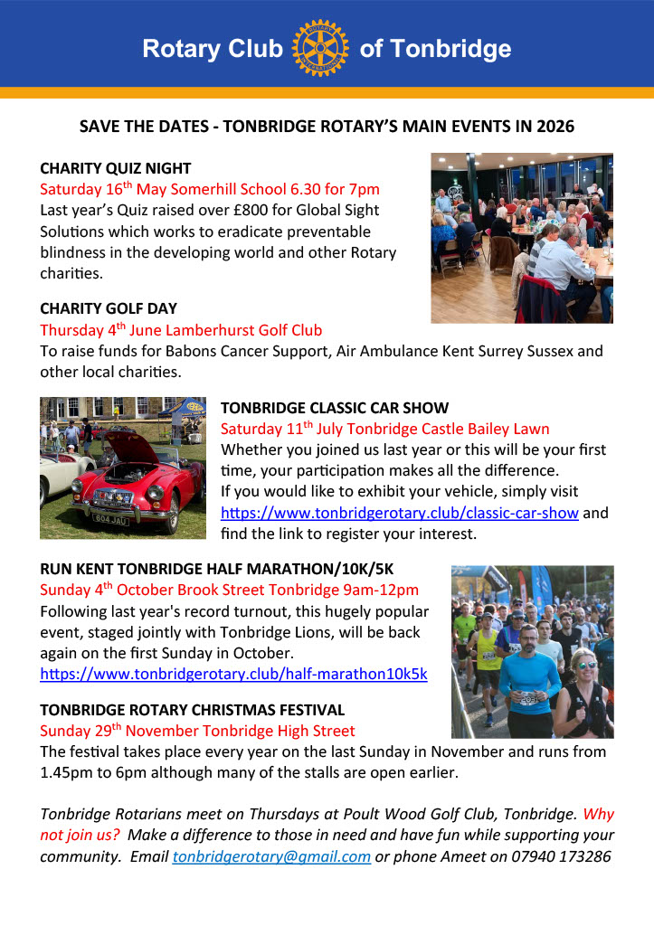 These are some of the fun events Tonbridge Rotary has planned for this year!