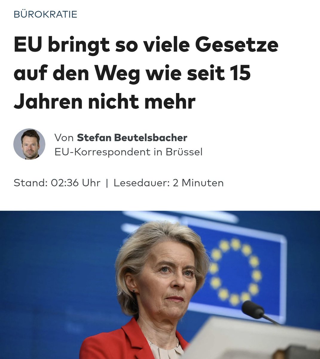Statt den versprochenen Bürokratieabbau, bringt die EU so viele Gesetze auf den Weg, wie schon seit 15 Jahren nicht mehr!
Die EU ist ein Konstrukt, was errichtet wurde, um die Mitgliedsstaaten zu entmündigen und in den Ruin zu treiben!
Der Dexit ist die einzige Möglichkeit, damit