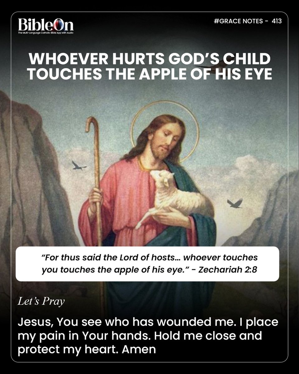 bibleon_app's tweet image. Whoever harms God’s child touches the apple of His eye. You are not alone. Zechariah 2:8

#GraceNotes #GodOurDefender #AppleOfHisEye #HealingFromBetrayal #CatholicFaith