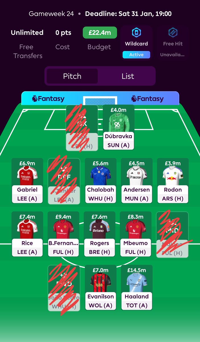 BrunoFernansch8's tweet photo. After much permutations and combinations I'm here on my #FPL #WC24.
11 players are set and need 4 more.
My requirements:
A good cheap fwd, a cheeky midfield differential, solid gk and a non arsenal good def.
Any suggestions? #FPLmanagers
#FPLCommunity https://t.co/hPGyUILl92