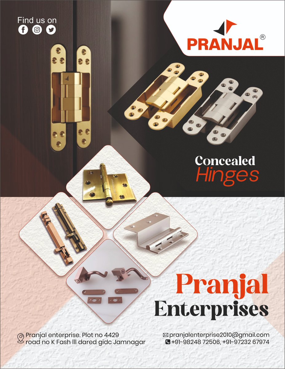 clue_hardware's tweet image. 🏗️ PRANJAL ENTERPRISES 
📲 WhatsApp Enquiry: l.sanitaryclue.in/0e50NU
📥 DM now for a CATALOGUE or specialized quote!

#HardwareDesign #ConcealedHinges #InteriorHardware #JamnagarIndustry #ArchitecturalFittings #PranjalEnterprises #DoorHardware #ModernInteriors #MakeInIndia